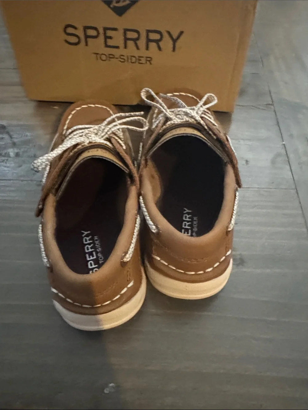 Perfect Sperry Kids Brown Leather Moccasin Boat Shoes White Laces 11